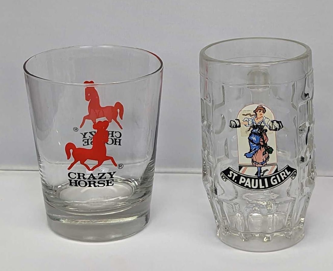 Old Fashioned Crazy Horse Glass & St Pauli Girl Beer Mug (1 of 8)
