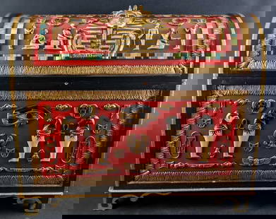 Detailed Textured Egyptian Pharaoh Chest: Egyptian chest with beautiful decorations and a red background. Egyptian chest is ideal for themed interiors and as accent decor to hold your precious artifacts. This amazing piece of furniture is a p