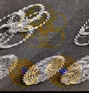 Vintage SAC Gold Plated Spun Wired Flower Earrings And Brooch Pin: Vintage SAC Gold Plated Spun Wired Flower Earrings And Brooch Pin. This lot includes: (1) Set Of SAC Gold Plated Spun Wired Flower Clip On Earrings With AB Crystal Center. Each is approx 1 1/8" x