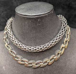 Napier And Monet Silver Tone Choker Necklaces: Napier And Monet Silver Tone Choker Necklaces. This lot includes:  (1) Napier Silver Tone Chain Necklace. This is approx 17&#34;. (1) Monet Silver Tone Link Necklace. This is approx 16&#34;. Has some