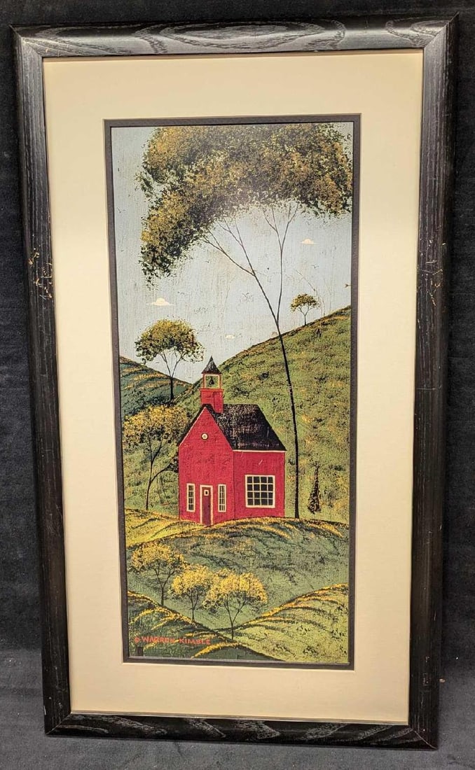 Warren Kimbleフォークアートハウスin Hillsプリミティブランド Warren Kimble Folk Art House in Hills Primitive Landscape