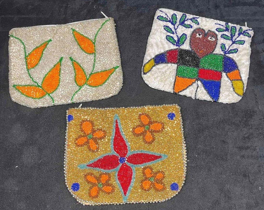 Three Vintage Handmade Beaded Purses/Pouches (A) (1 of 16)