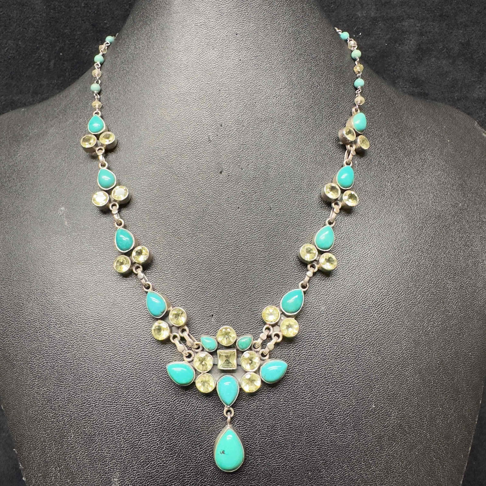 Quartz and Turquoise Stone Accent Sterling Silver 925 India Necklace Y31 (1 of 13)