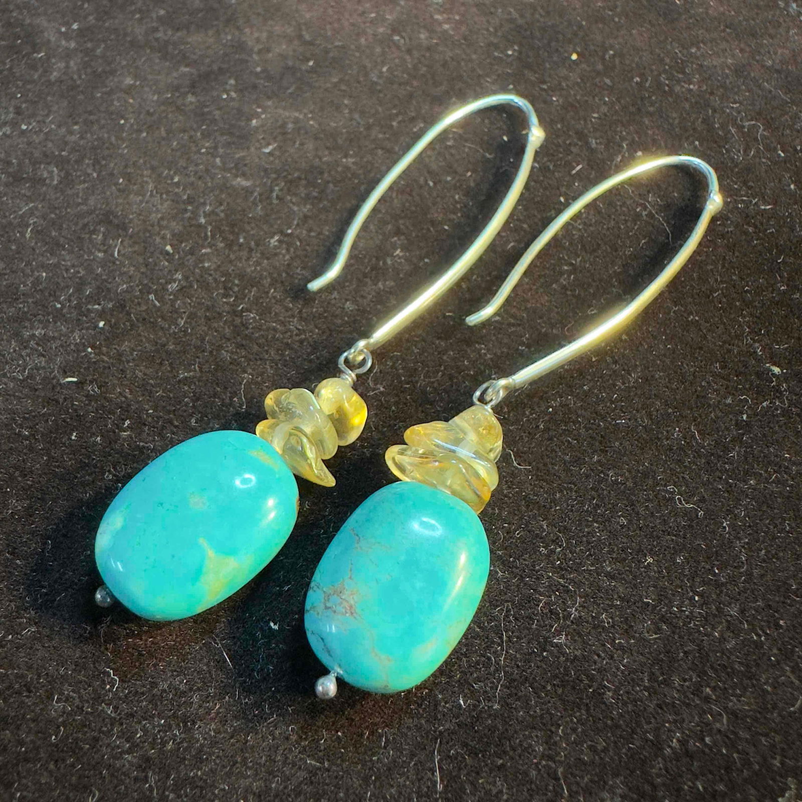 Sterling Silver 925 Turquoise Hook Dangle Earrings A1T (1 of 6)