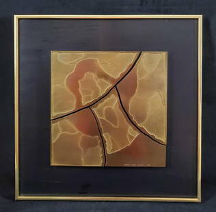 Original Stephen Michael Levinson Sculp Bronze Art: Sculpted bronze over black paint wall art by Stephen Michael Levinson, NY. Textured bronze fractured square. Square is approx 11" x 11". Frame is approx 18" x 18". Is signed 'Stephen Michael Levinson&