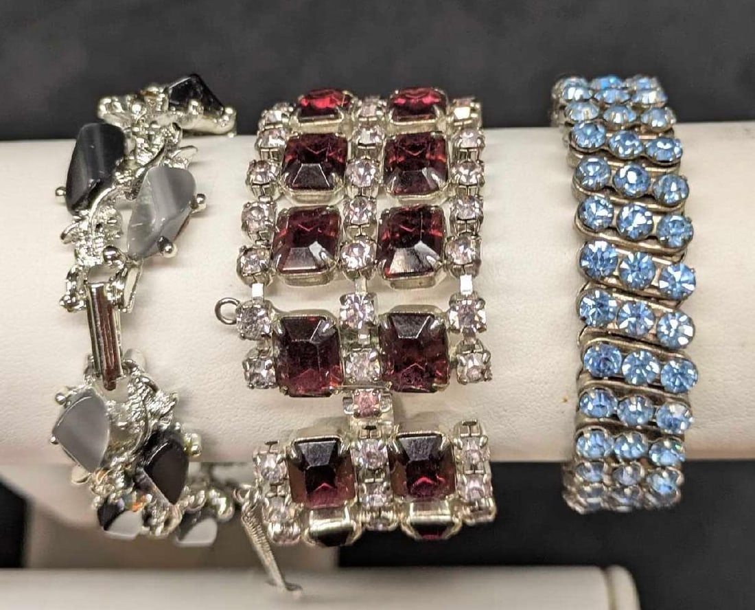 Vintage Unmarked Rhinestone Thermostat Bracelets Lot Of 3 (1 of 6)