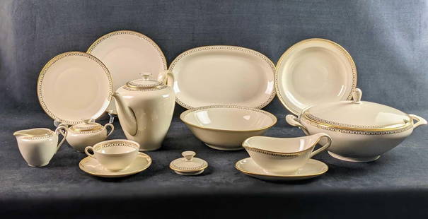 Winterling Roslau Bavaria Gold 84 Fine China Lot Of 40: This lot includes:  (1) Oval Platter. This is approx 12 1/4&#34; (1) Serving Bowl With Lid. This is approx 13&#34; x 10&#34; x 7&#34;. (1) Tea Pot. This is approx 9 1/2&#34; x 6&#34; x 7 1/2&#34;. (2)