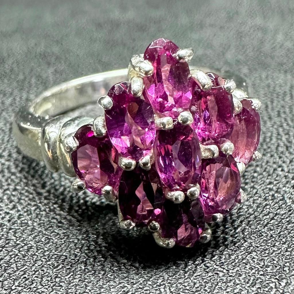 Sterling 9-Stone Oval-Cut Amethyst RIng (1 of 3)