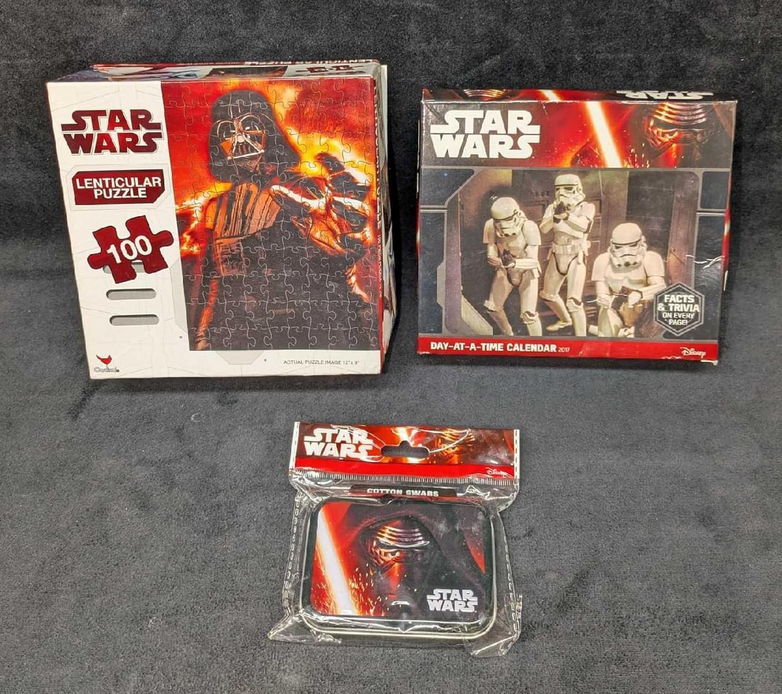 Star Wars Sealed Darth Vader Puzzle Calendar Cotton Swabs: Star Wars Sealed Darth Vader Puzzle Calendar Cotton Swabs. This lot includes: (1) Sealed Star Wars Darth Vader Lenticular 100 Piece Puzzle. This was released by Cardinal in the year 2010. The box is
