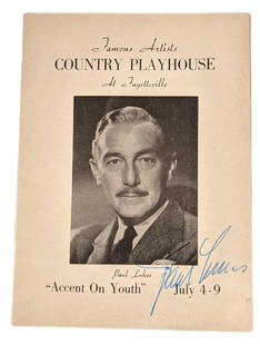 Paul Lukas Signed "Accent On Youth" Program: Paul Lukas Signed "Accent On Youth" Program. Paul Lukas performed as "Steven Gaye" on the Country Playhouse during the 1940s. Please note, this does not come with a COA and was acquired from a client