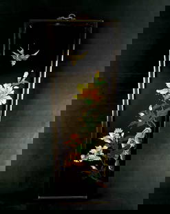 Vintage Chinese Signed Black Lacquer Hand Painted Carved Bird Wall Panel #3: Vintage Chinese Signed Black Lacquer Hand Painted Carved Bird Wall Panel #3 This # 3 of 3 classic Chinese black lacquer wall panel is in good condition with some scuffs and nicks to the outer wood