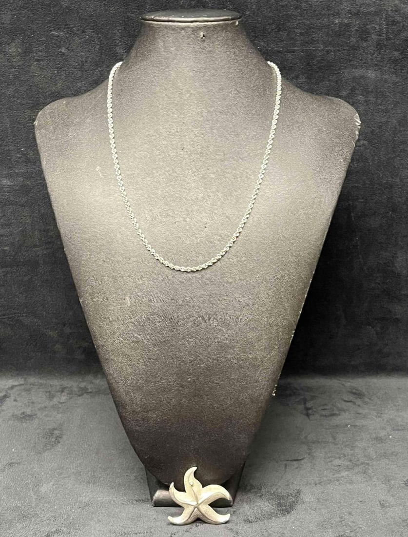 Signed Vintage Giovanni Silver Tone Starfish Brooch &  Signed Silver Tone Whiting Davis Necklace (1 of 8)