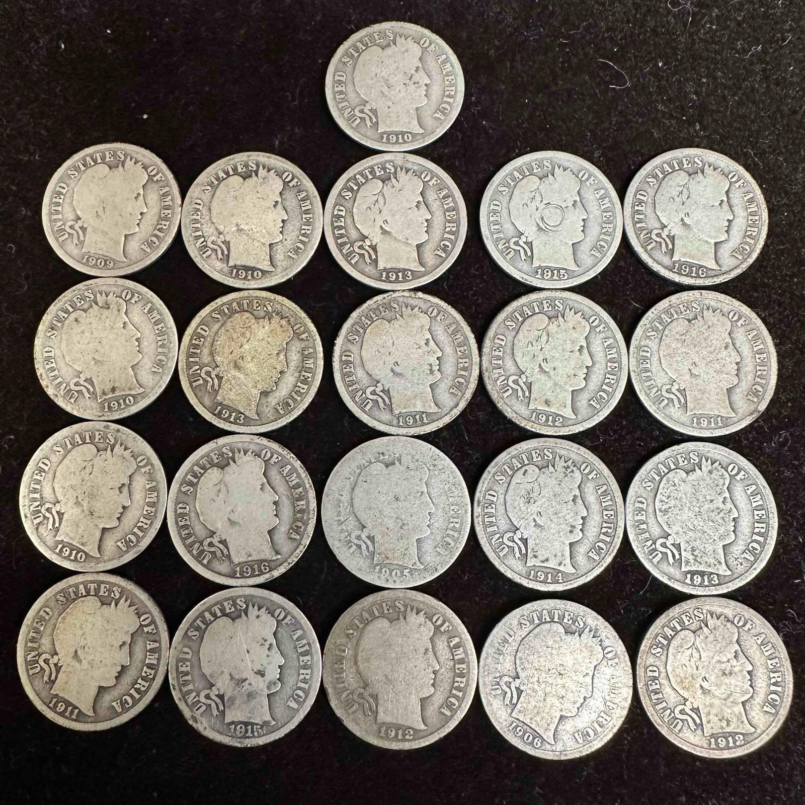 Silver Barber Dime Set Lot of Twenty One Dimes 21 Coins F57 (1 of 3)