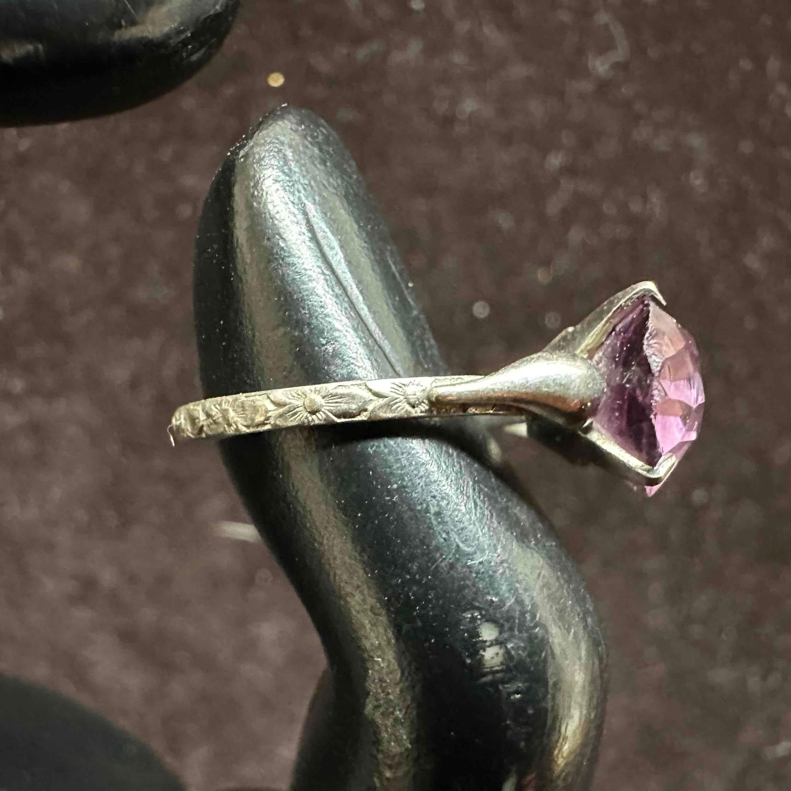 Amethyst Purple Gemstone Floral Flower Band Sterling Silver Ring (1 of 7)