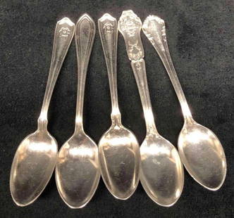 Six Hotel Silver Plated Souvenir Tea Spoons: This lot contains a Six Hotel Souvenir Tea Spoons Mix Of Silver &amp; Silver Plated. Each spoon 4 1/4&#34; x 3/4&#34; and altogether they weigh about 0.1lbs. Overall the Mix Of Silver &amp; Silver Pla