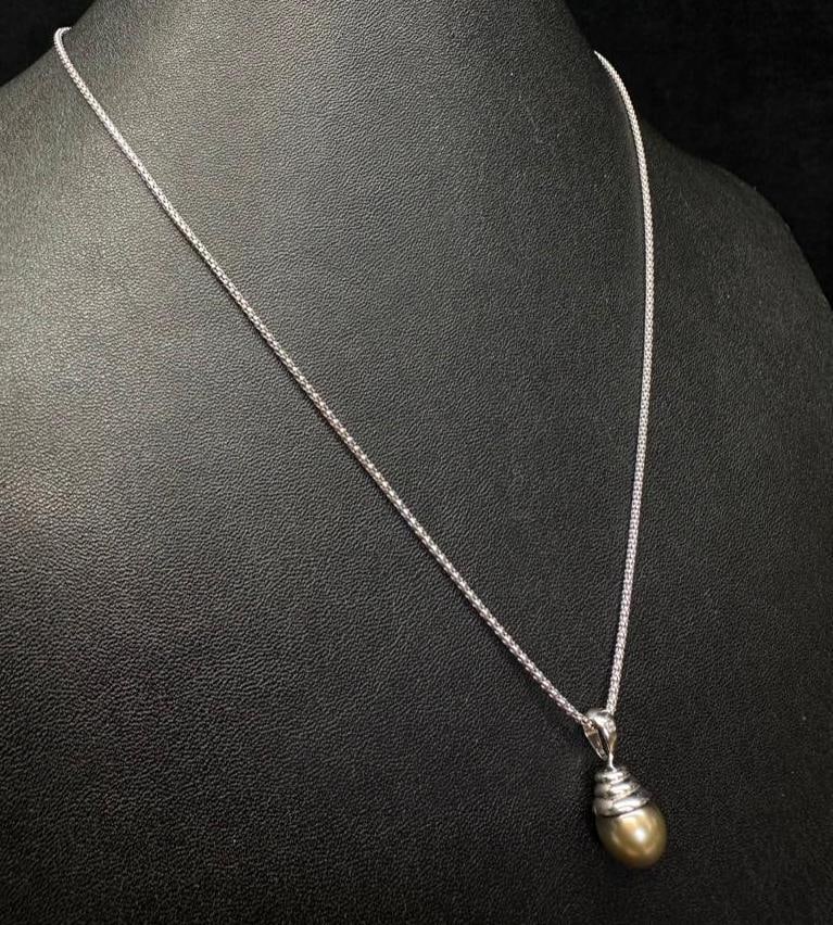 14k White Gold Pearl Pendant on Sterling Chain (1 of 3)