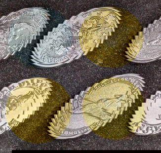 4 US Military NRA Challenge Coins/Tokens: 4 US Military NRA Challenge Coins/Tokens. This lot includes: (1) Air Force Association P-51 Mustang Brass Token. This is approx 1 1/2" x 1 1/2" x 1/8"(1) Soldier's Angels Challenge