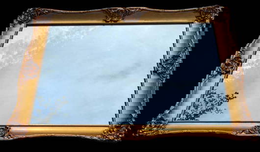 Vintage Bassett Mirror Company Gold Gilded Mirror: Vintage Bassett Mirror Company Gold Gilded Mirror. This is approx 42" x 3" x 30 1/2" and it weighs 32.0 lbs. The frame has chips and markings. The backing is also coming apart. Please see the images
