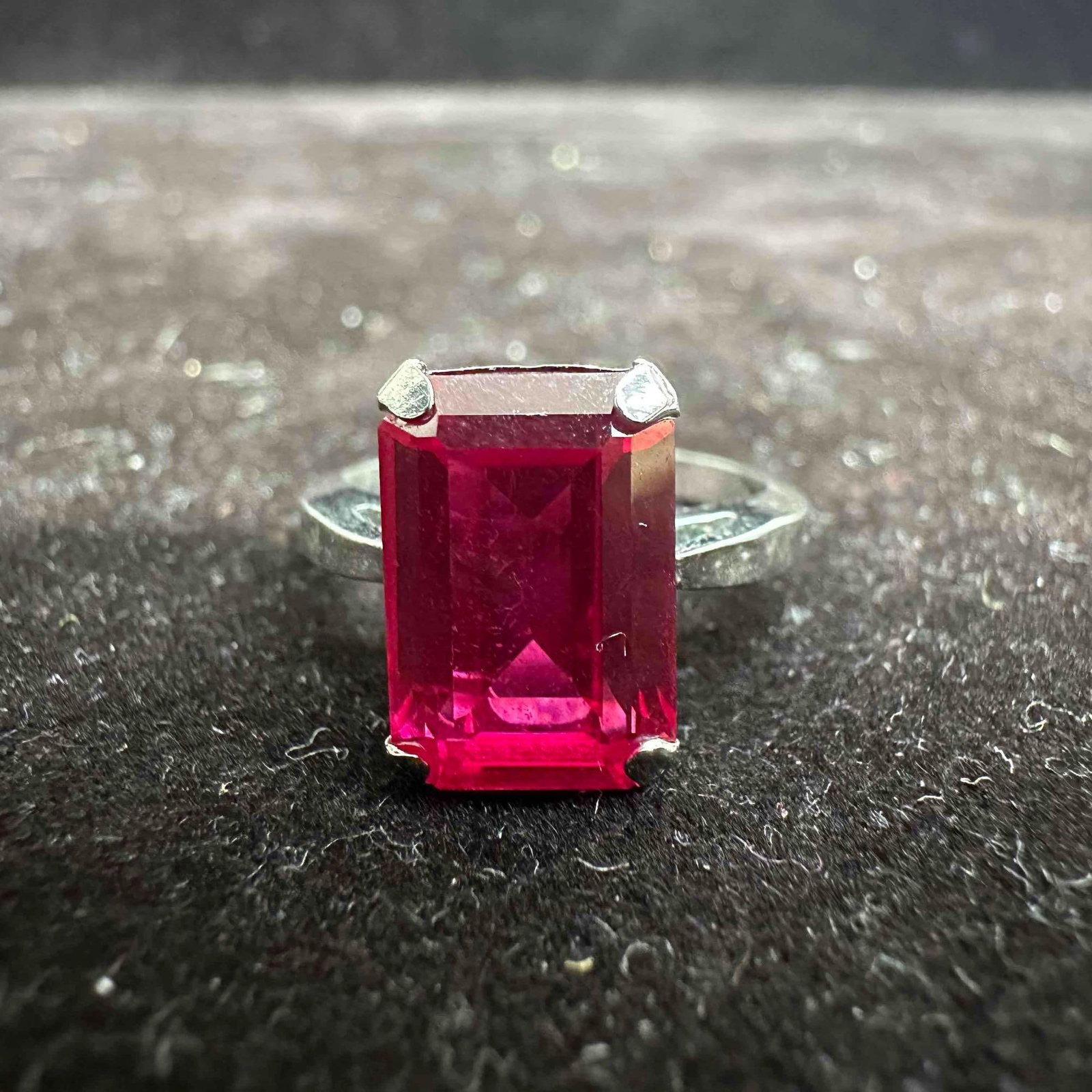 Emerald-Cut Red Glass Stone Style Setting Sterling Silver Ring (1 of 8)