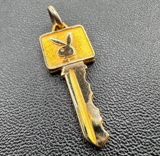 14k Gold Playboy Club Key Charm: This piece of jewelry has been tested and researched prior to listing. Please view all our pictures they are part of our description. DETAILS: Metal - 14k Gold Color - Yellow/Gold Stones - none Hallm