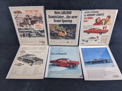 Vintage Car Advertisement Lot GMC, Ford, Chevrolet: Vintage Car Advertisement Lot GMC, Ford, Chevrolet This lot comes with six assorted car advertisements. These ads include cars such as Ford, Chevrolet, and a few more. There is a special ad for GM mot