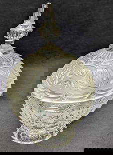 Vintage Crystal Round Ball Shaped Candy Dish: Vintage Crystal Round Ball Shaped Candy Dish. This is approx 7" x 7" x 10" and it weighs 4.19lbs. The candy dish has no chips or cracks. Please see the images as they are part of the description.