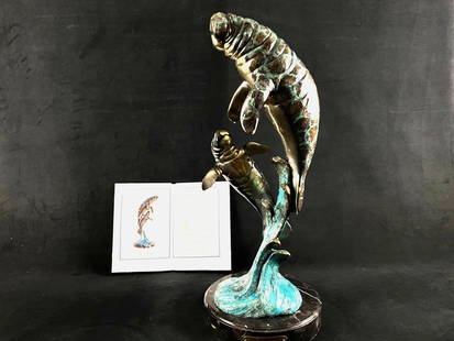 Limited Edition 21" Bronze Sculpture By William Aribu, “Manatees?? 002/300 W/ COA (W3): A stunning and highly collectable midcentury bronze sculpture by William Aribu, made in America in the mid-late 20th century. This is titled ‘Manatees’ and is signed by the artist and numbered 002