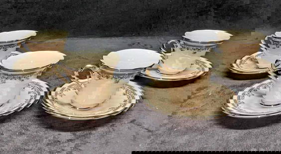 4 Retired Lenox Fine China Lace Point Footed Cup & Saucer Sets B: 4 Retired Lenox Fine China Lace Point Footed Cup &amp; Saucer Sets B. This series was released from the year 1978 to the year 1992. This lot includes:  (4) Footed Cup. Each is approx 4 1/2&#34; x 3 1/