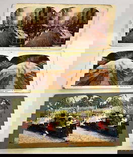 Three Vintage Colored Railroad Stereoviews: This lot contains Three Vintage Colored Railroad Stereoviews. Each Stereoview is approx 3 3/4" x 7 1/4" and altogether they weigh about 0.9oz. Overall the colored Prints in good used