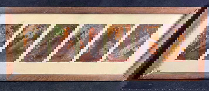 Vintage Framed Illustrations Progression of Life: Vintage Framed Illustrations Progression of Life Shown are six illustrations in one frame showing the progression of a couple's relationship. The frame is not in the best shape but in