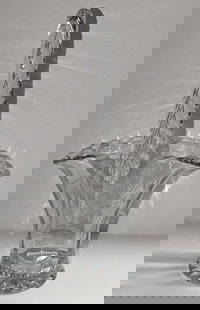 Vintage 10" Etched Floral Handled Glass Basket Vase: Vintage 10" Etched Floral Handled Glass Basket Vase. This is approx 6"x 3" x 10" and it weighs 1.21lb. The vase has an imperfection on the side of the vase.