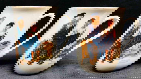 Two Norman Rockwell The Lighthouse Keeper's Daughter Mugs1982: This lot contains Two Norman Rockwell The Lighthouse Keeper's Daughter Mugs1982. Each mug is approx 4" x 3" x 4 1/4" and altogether they weigh about 1lb. Overall the Mugs are in good used condition