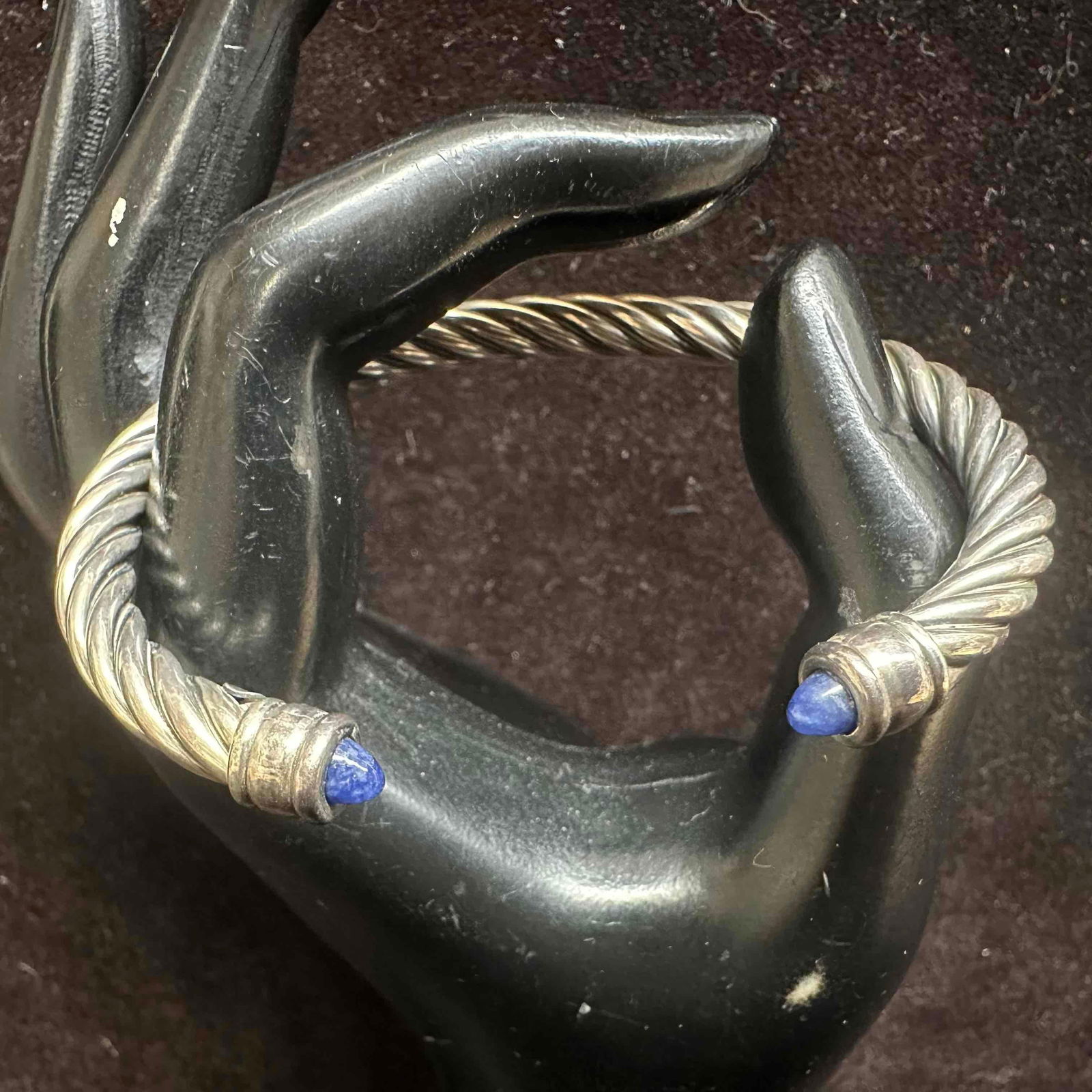 Twist Rope Italy 925 Sodalite Blue Stone Accent Sterling Cuff Bangle Bracelet G58 (1 of 9)