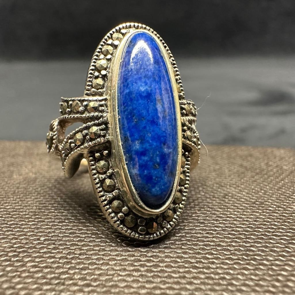 Lapis Lazuli Marcasite Sterling Ring (1 of 3)