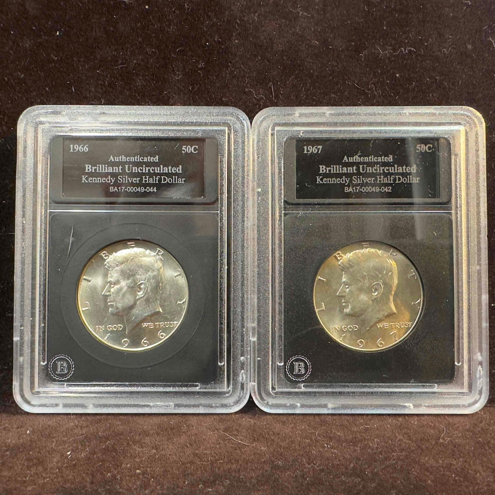 Brilliant Uncirculated Silver Kennedy Half Dollar 1966 and 1967 Set Authenticated (1 of 6)