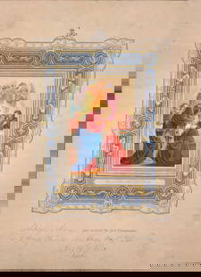 Antique First Communion Certificate Print St Marys: Print from 1886 celebrates one's first Holy Communion. This was given to the original owner at Saint Mary's Church in Albany in New York on May 2, 1886. The print is approx 8" x 11" and is in good, an