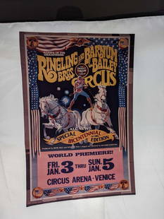 Ringling Brothers Barnum Circus Poster Transparency: Ringling Brothers Barnum Circus Poster Transparency  Here is an original Kodak Ektachrome Duplicating Film Transparency of a Ringling Brothers And Barnum Circus Poster that shows a man in costume ridi