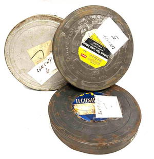 Three Vintage Kodak Technicolor Reel Case Can For Motion Pictures (3): This lot contains Two Vintage Kodak Technicolor Reel Case Can For Motion Pictures + Bonus Unmarked Can (3). Each Can is approx 10 1/2" x 10 1/2" x 1 3/4" and together the two weigh 2.5lbs. Overall the