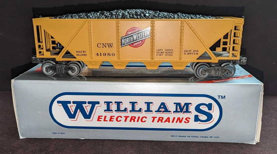 Williams Northwestern Quad 4 Bay Covered Hopper Car: Williams Northwestern Quad 4 Bay Covered Hopper Car. This is approx 12" x 2 1/4" x 3 1/4". It comes in its original box that is approx 13 1/4" x 3 1/2" x 4 1/2" and it weighs 1.08lb. The box has some