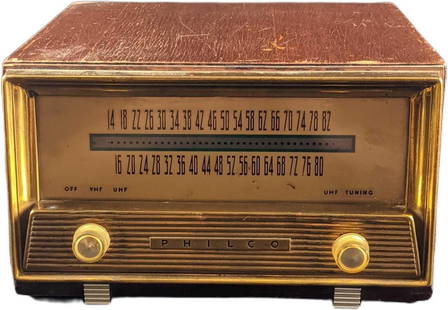Vintage Philco External UHF Television Converter: Vintage Philco External UHF Television Converter. From the 1950s. Is approx 9 1/4" x 8 3/4" x 5" and it weighs 6.04lbs. The converter is in a good, vintage condition with wear and scratches. The back