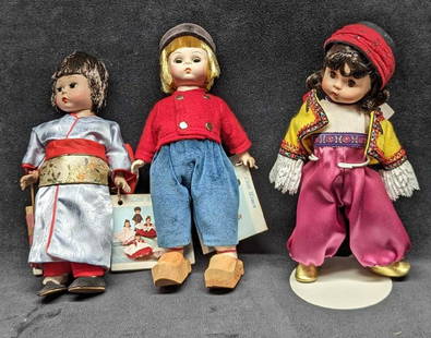 3 Madame Alexander Dolls Japan Netherlands Anatolia: 3 Madame Alexander Dolls Japan Netherlands Anatolia. This lot contains:  (1) Netherlands Boy. The doll comes in its original box that is approx 5 1/2&#34; x 8&#34; x 2 3/4&#34;. The doll is approx 3 1