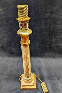 Vintage Alabaster Table Lamp With Lampshade: Vintage Alabaster Table Lamp With Lampshade. The maker and date of creation is unknown. The lamp is approx 4" x 4" x 20" and it weighs 6lbs. The lampshade is approx 23 1/2" x 23 1/2" x 9" and it weigh