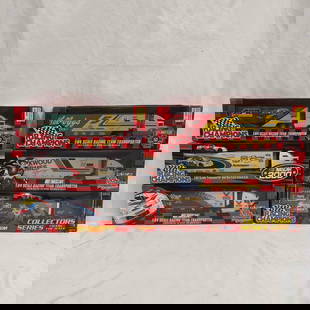 Racing Champions 1:64 Race Team Transporter Truck Trailer Car Set Lot of Six 6 Die Cast Trucks: Racing Champions 1:64 Race Team Transporter Truck Trailer Car Set Lot of Six 6 Die Cast Trucks. Each collectible is Sealed new featuring six Racing Champions die cast Racing Team Transport with two in