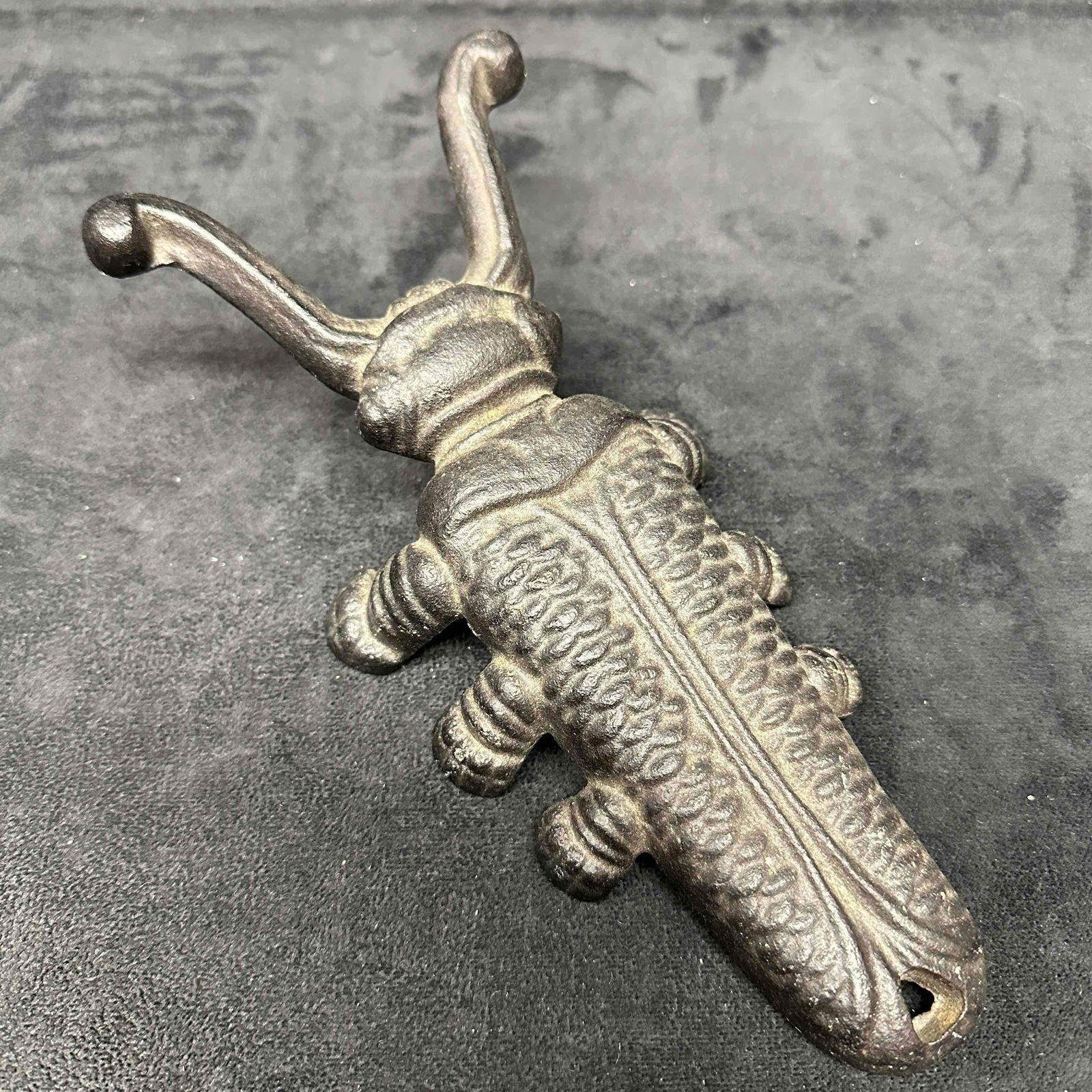 Antique Cast Iron Black Boot Jack Beetle Shoe Remover Puller: Vintage shoe/boot remover made of cast iron representing a insect beetle. This item is in good pre-owned, previously displayed condition with light wear, and surface scratches. Please reference all ph