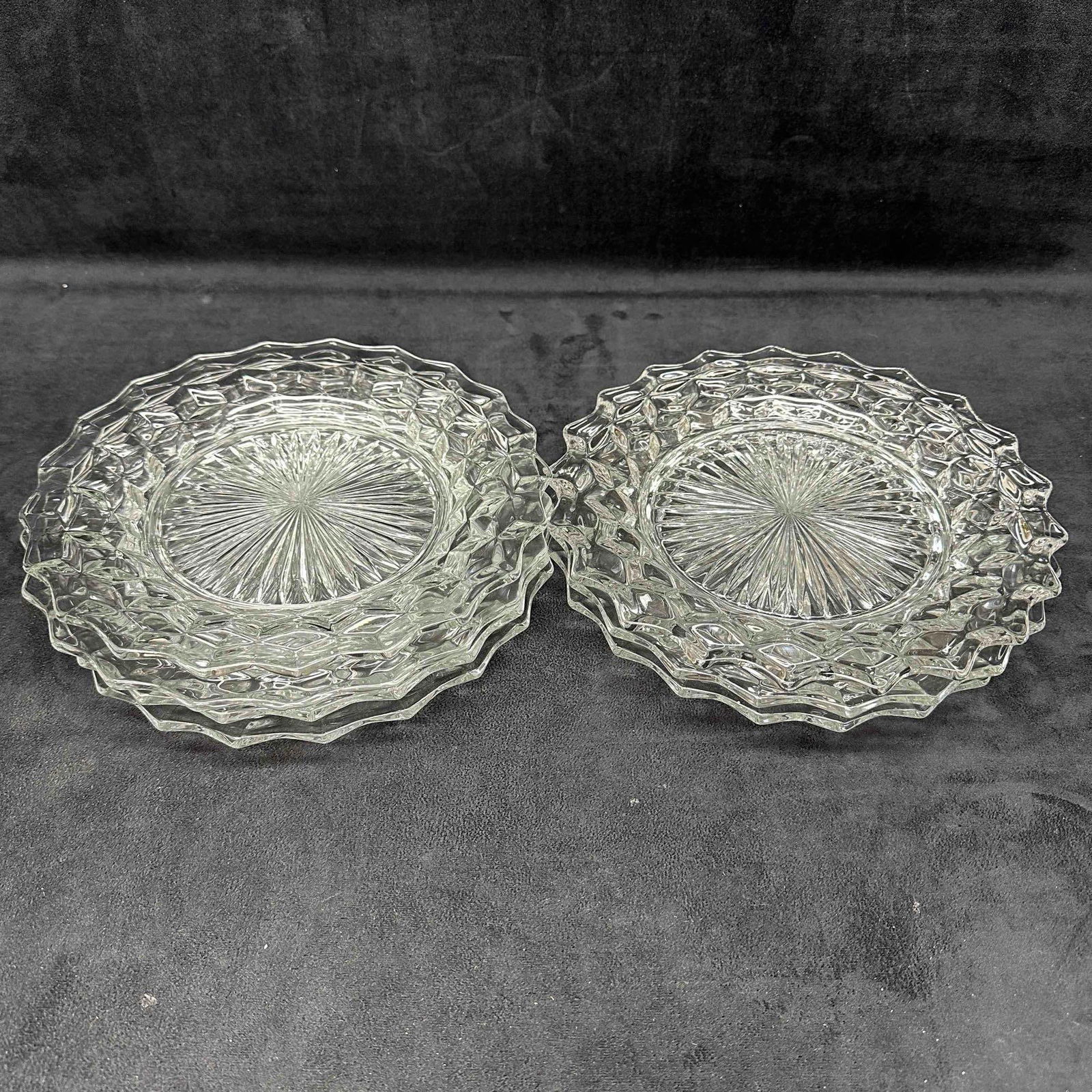 Fostoria American Clear Glass Cube Cubist Pattern Dinner Plate Seven Plates Set (1 of 8)