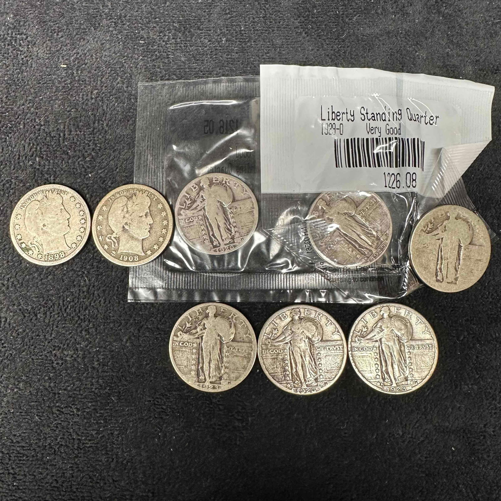 Eight Barber And Liberty Standing Silver Quarter Coin Set 8 Coins (1 of 3)