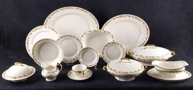 Vintage Retired Tressemanes Vogt French Dinnerware TRV182: This is a set of 79 dinnerware pieces by Tressemanes And Vogt. The design are flowers which border the dinnerware, this is referred to as &#34;TRV182&#34; by the designers. This has design has been re