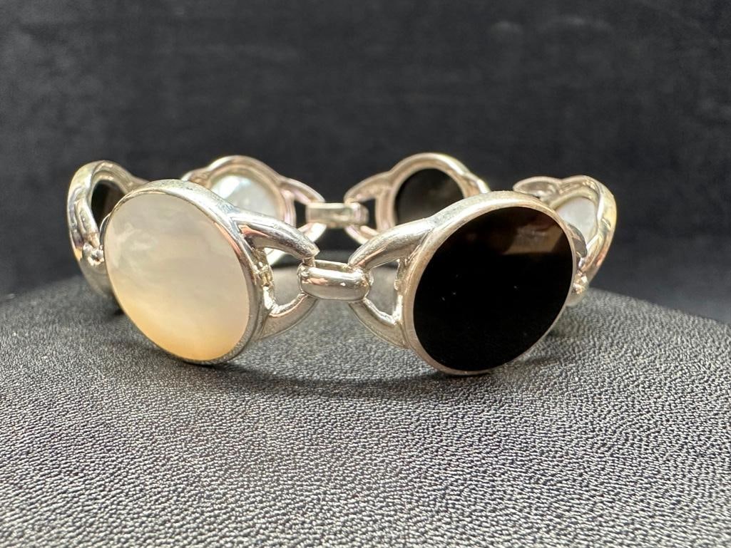 Sterling Mother of Pearl & Black Enamel Bracelet (1 of 2)