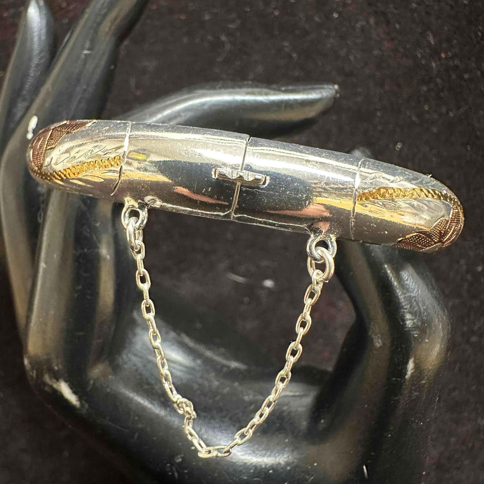 Two Tone Floral Sterling 925 Gold Silver Colored Bangle Bracelet (1 of 9)