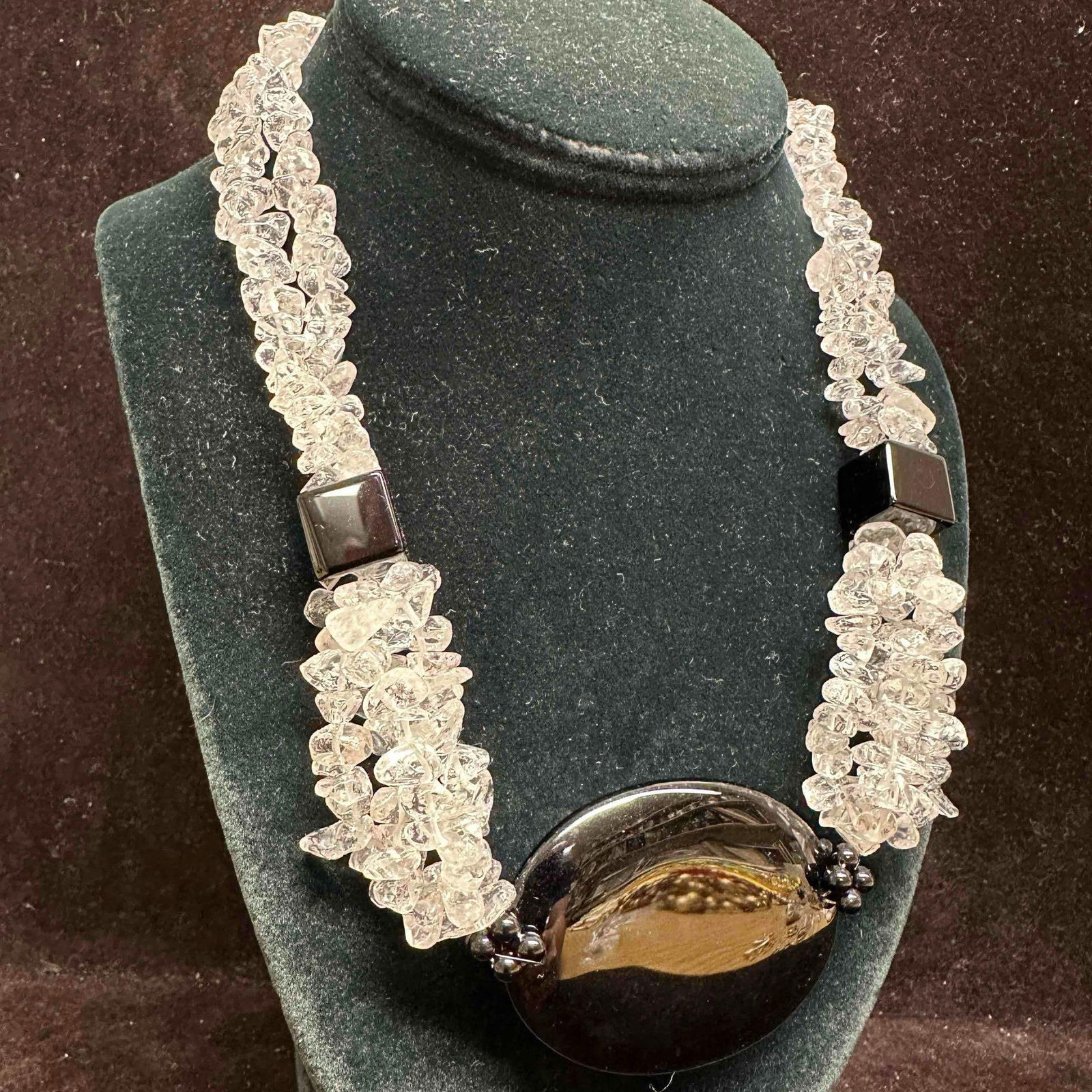 Black Onyx Bold Statement Clear Quartz Bead Chips Costume Jewelry Necklace D79 (1 of 10)